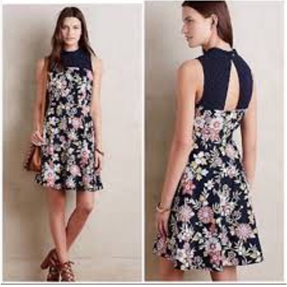 Anthropology Moulintte soeurs navy blue floral print mini dress size 6